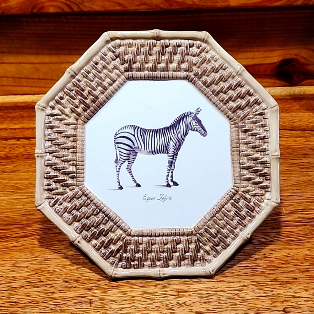 Raymond Waites Octagonal Zebra Accent Plate - Neutral Basketweave Frame
